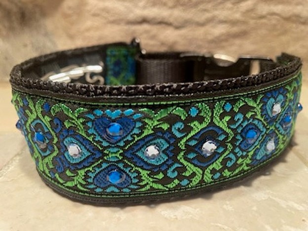 K-9 Hidden Prong Training Collar - Jacquard Ribbon - with or without Swarovski Crystals - Hearts & Clover - Image 6